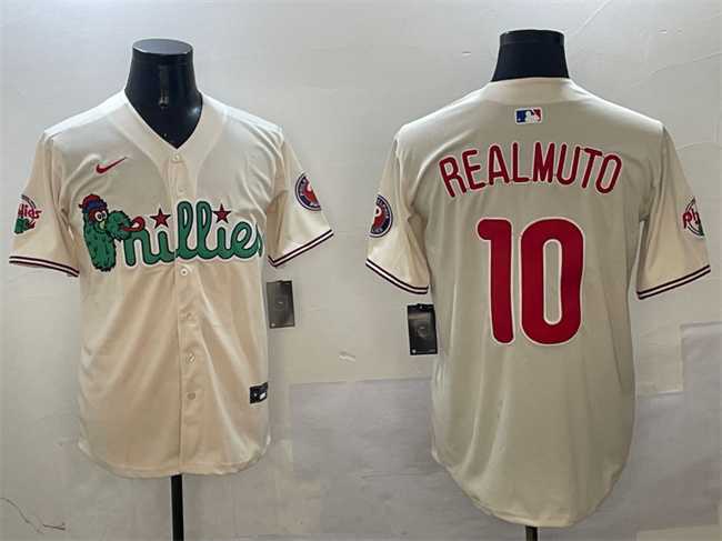 Mens Philadelphia Phillies #10 J.T. Realmuto Cream Phanatic Limited Stitched Jersey